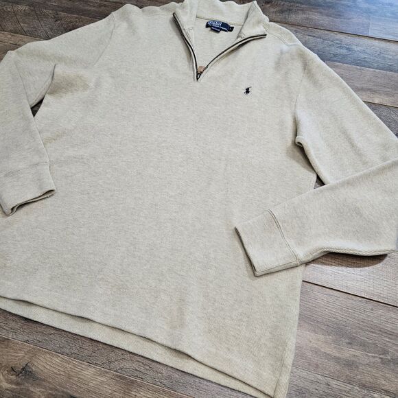 Polo Ralph Lauren Ribbed Pullover Ivory 1/4 Zip 100% Cotton Sweater Mens Large - Picture 2 of 10